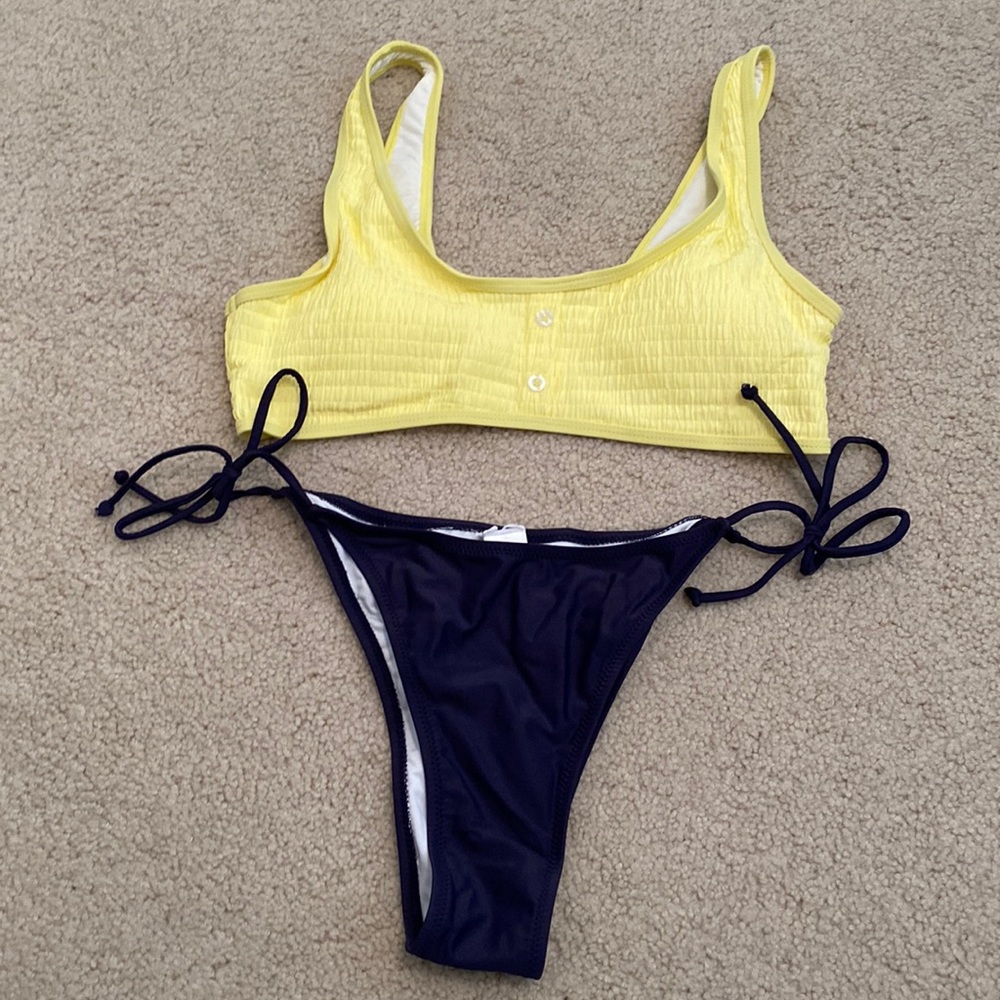 Textured Yellow High Leg Bikini
